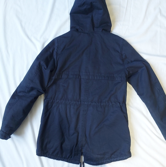 Divided H&M Faux Sherpa Lined Hooded Dark Blue Utility Jacket, 4 - Picture 9 of 13